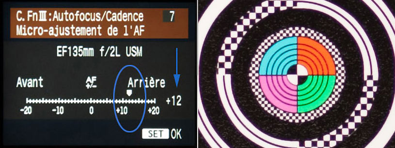Réglage précis de l'autofocus : 12 en arrière