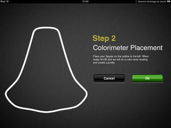 Positionner la sonde spyder3 sur l'Ipad