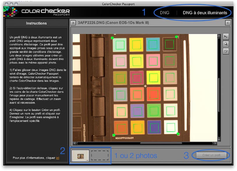 Ouverture de la photo de la ColorChecker Passport dans le logiciel ColorChecker calibration