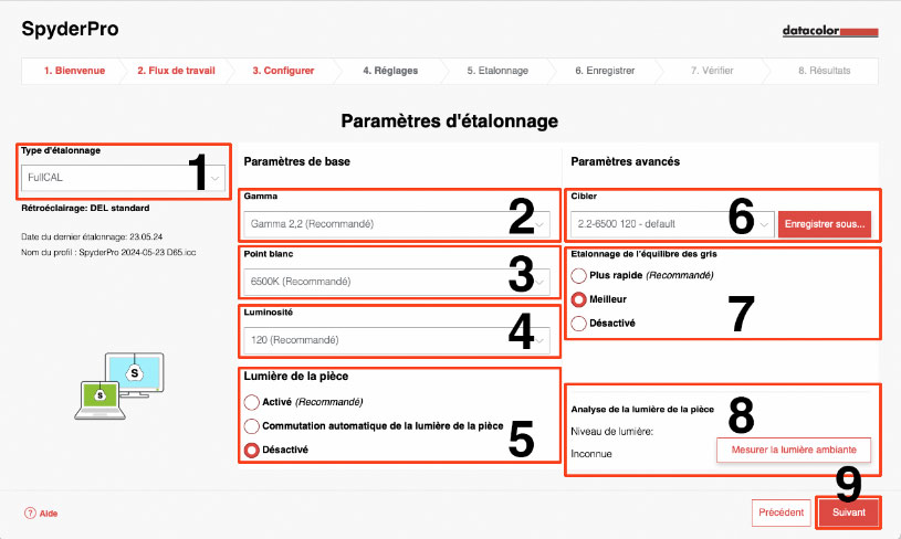 Choix des valeurs cibles pour calibrer un écran avec Spyder 6.1 de Datacolor