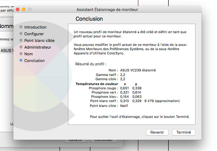 Rapport de la calibration sans sonde sous Mac OS