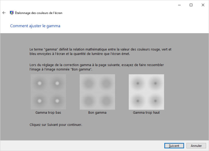 Réglages du gamma sous Windows 10 sans sonde de calibration
