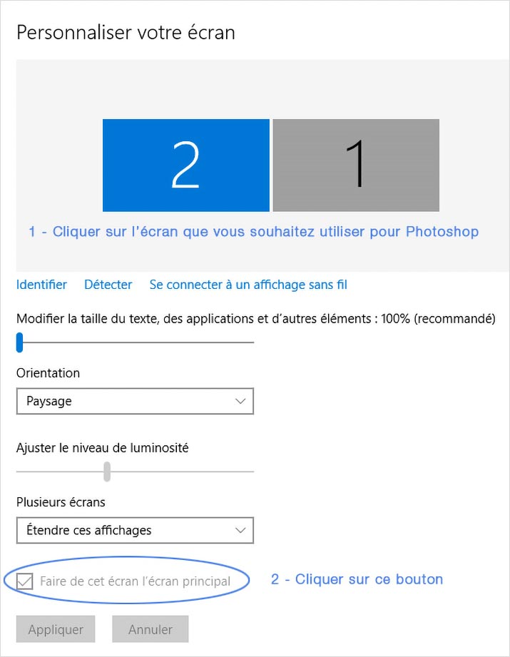 Préférences affichage écran de Windows 10