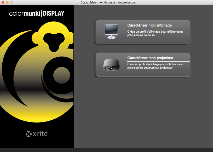Fenêtre principale du logiciel ColorMunki Display