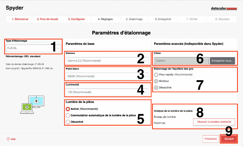 Choix des valeurs cibles pour calibrer un écran avec Spyder 6.1 de Datacolor