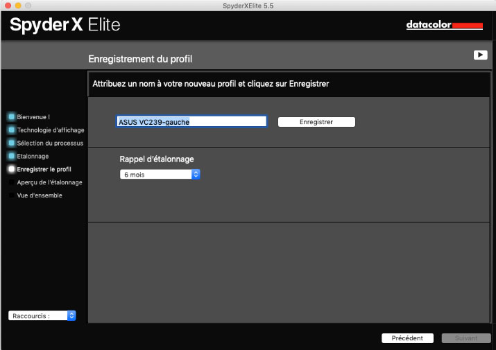 Enregistrement du profil ICC écran après calibrage avec SpyderX Elite