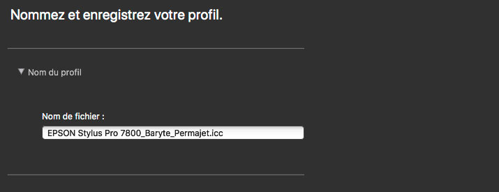 Nommer et enregistrer profil ICC dans i1Studio