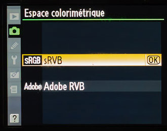 Choix de l'espace colorimétrique sur l'appareil photo : sRVB ou Adobe RVB 98