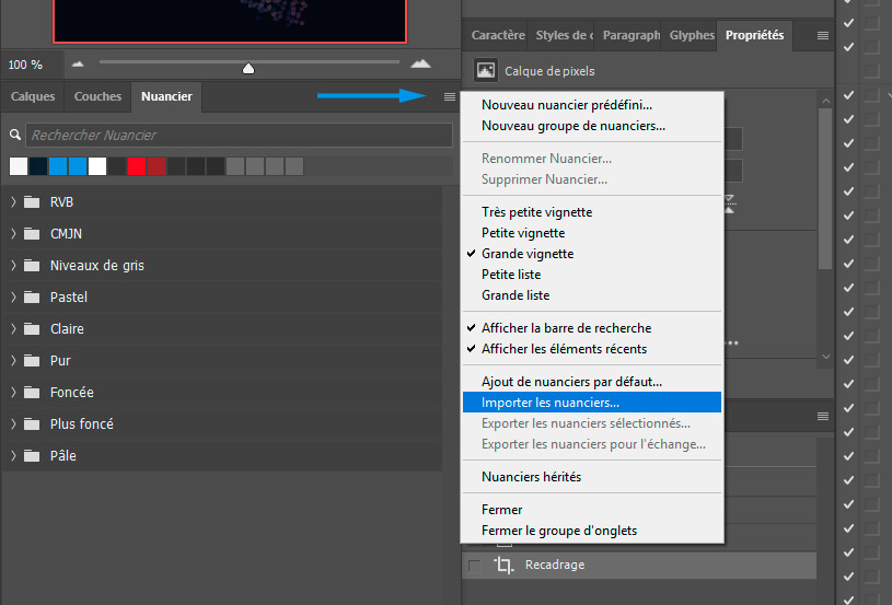 Imoorter un nuancier de couleurs Coraye dans Photoshop