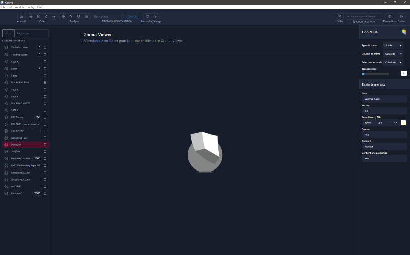 Interface du module Gamut Viewer de Coraye