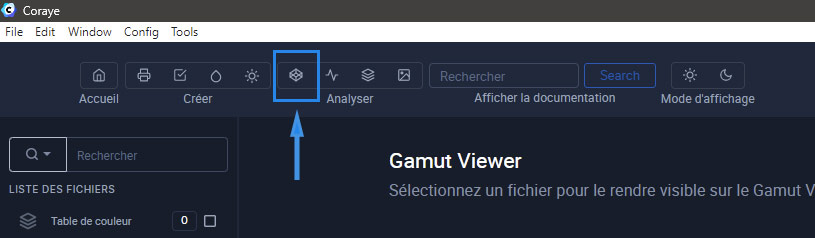 Ouverture du module Gamut viewer de la suite Coraye