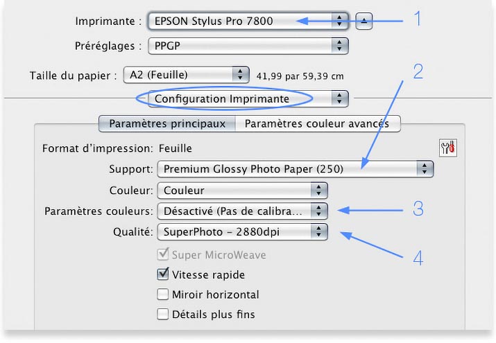 Options d'impression d'une imprimante photo Epson