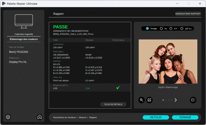Mesures après calibrage hardware du BenQ PD3226G avec Malette Master Ultimate de BenQ