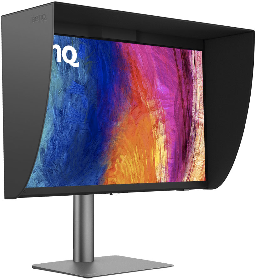 La dalle de l'écran BenQ PD2770U et son colorimètre intégré en haut de la dalle.