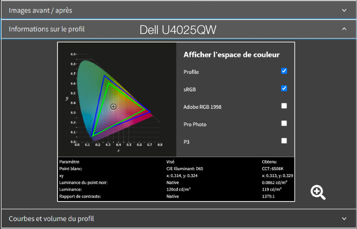 Rapport final après calibrage du DELL U4025QW avec la Display Pro HL