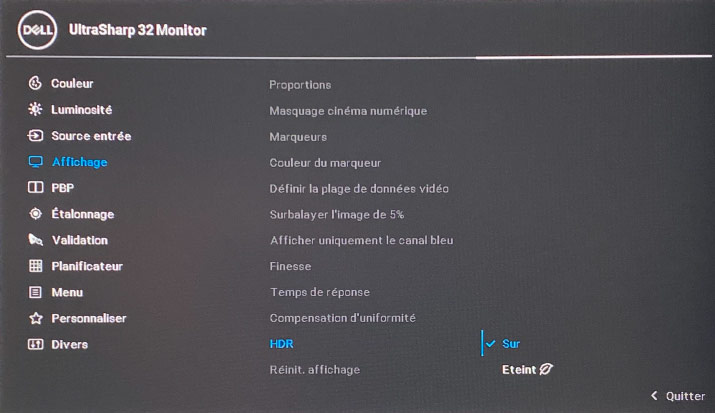 Activation mode HDR du Dell UP3221Q
