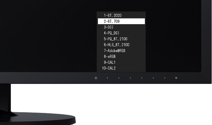 Gamuts de l'écran EIZO CG279X accessibles depuis le menu OSD de l'écran