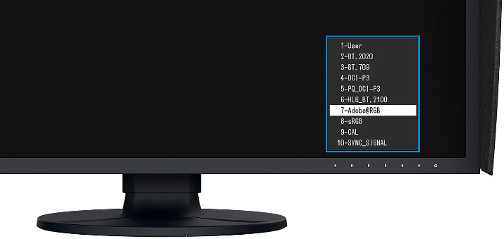 Choix de l'expace couleur dans le menu OSD de l'écran Eizo CG3100X