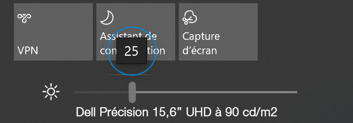 Paramètre d'affichage du Dell Précision 15 UHD  à 90 cd/m2